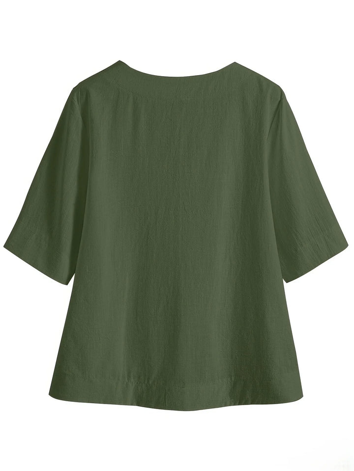 Olivia - Chic V-Neck Blouse with Wide Short Sleeves