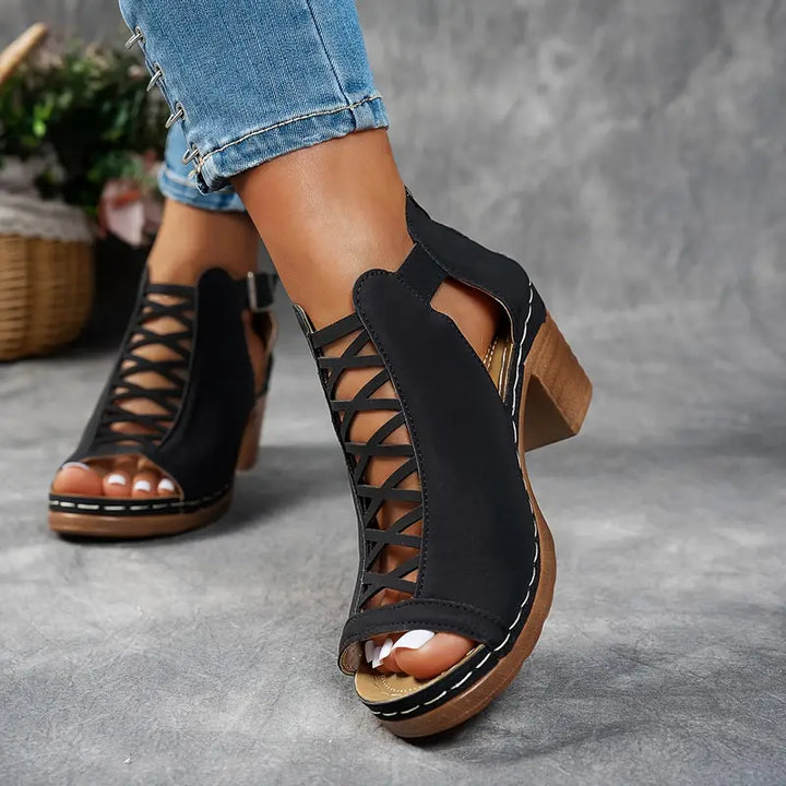 Chloe - Peep Toe Ankle Boots with Block Heel