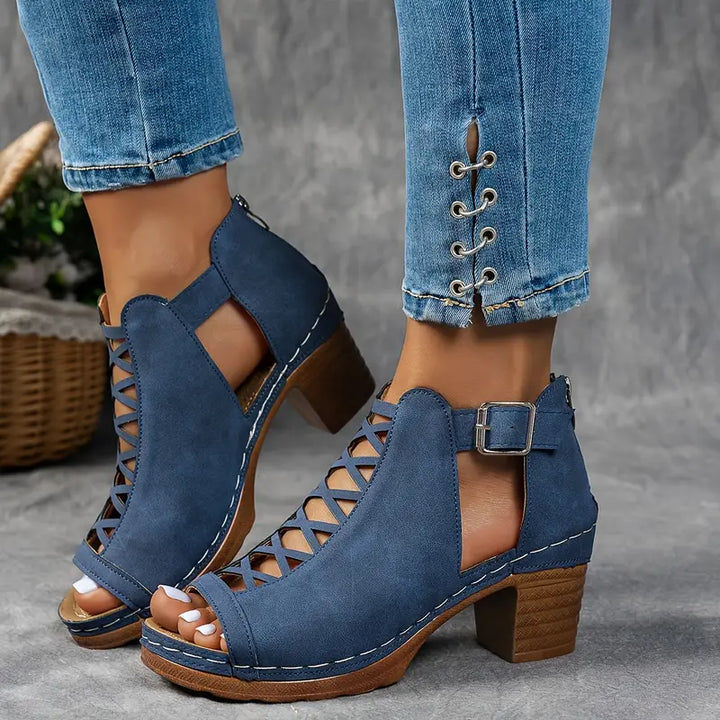 Chloe - Peep Toe Ankle Boots with Block Heel