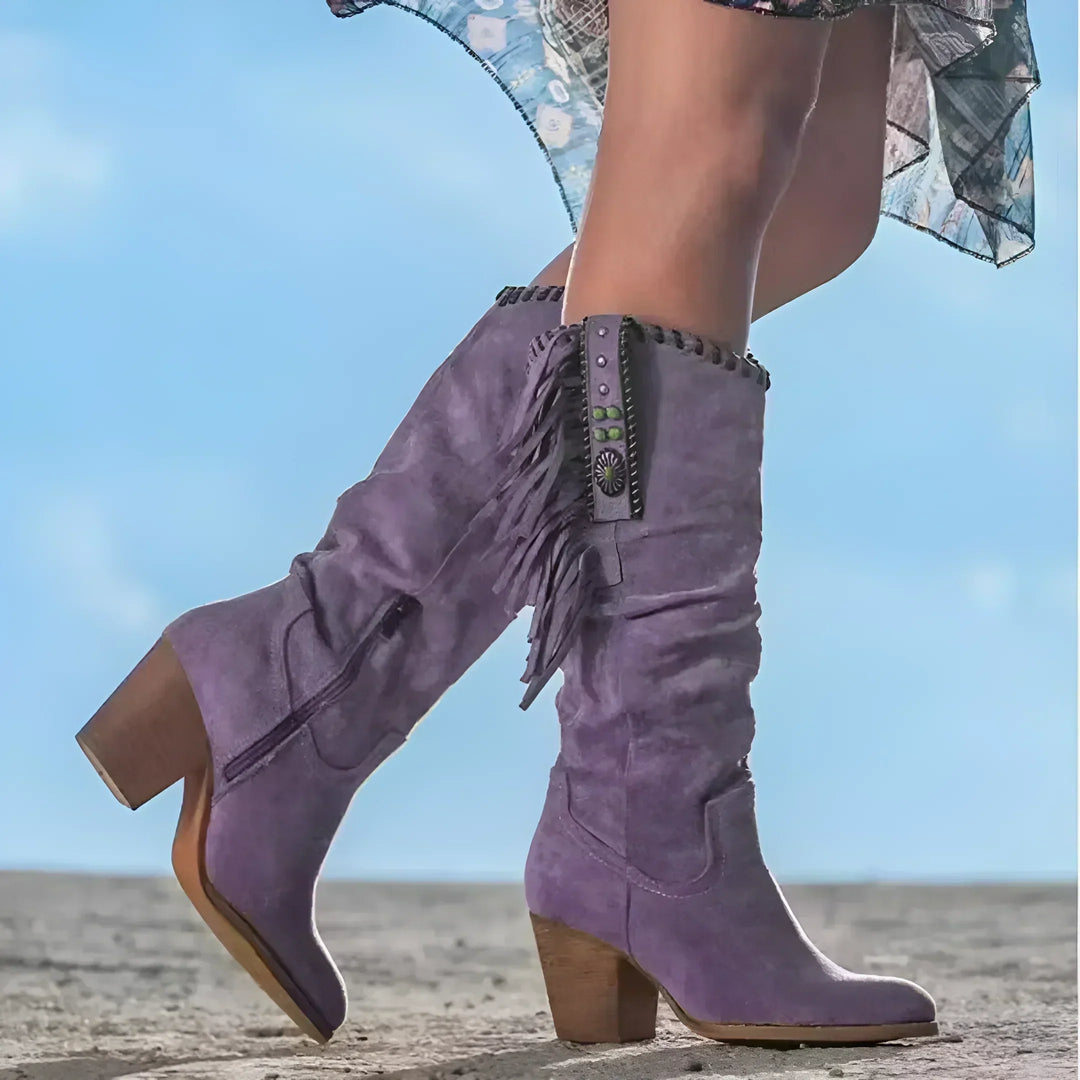 Cowboy Boots for Women – Boho-Style Suede Boots with Fringes