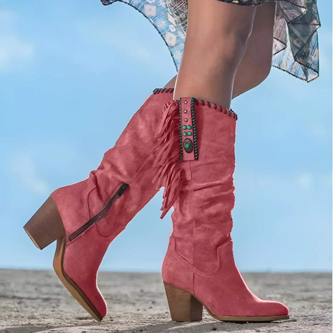 Cowboy Boots for Women – Boho-Style Suede Boots with Fringes