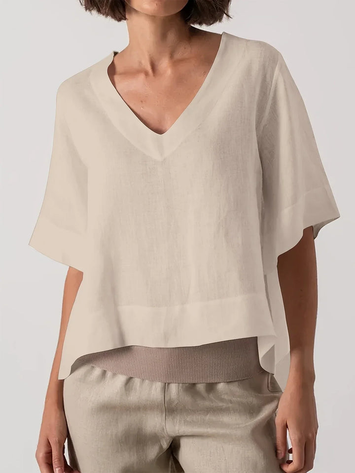 Olivia - Chic V-Neck Blouse with Wide Short Sleeves