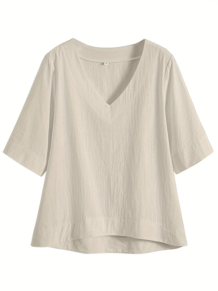 Olivia - Chic V-Neck Blouse with Wide Short Sleeves