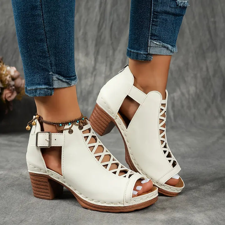 Chloe - Peep Toe Ankle Boots with Block Heel