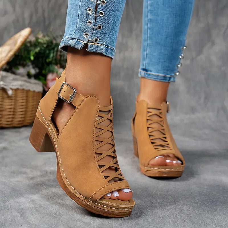 Chloe - Peep Toe Ankle Boots with Block Heel