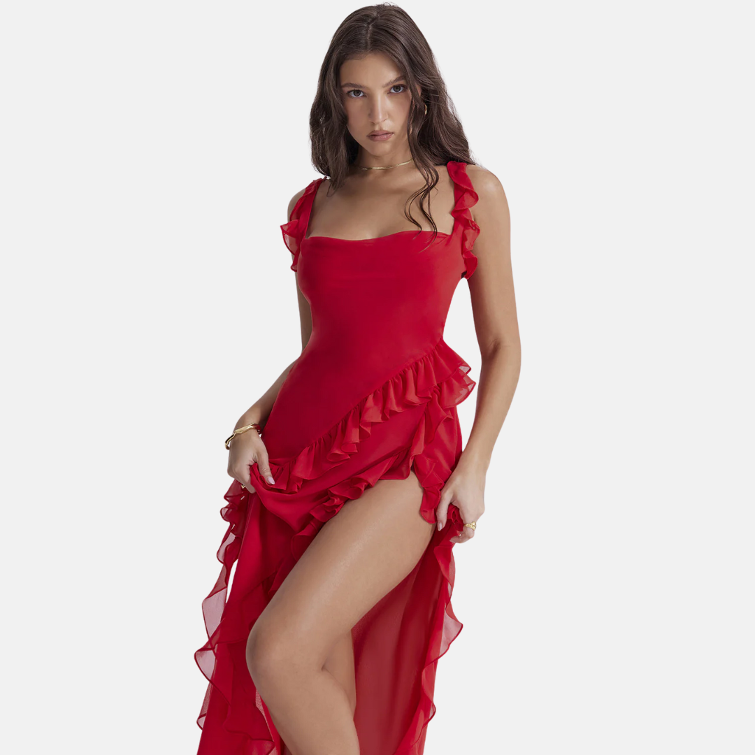 Evening Dress – Elegant One-Shoulder Dress with Ruffles