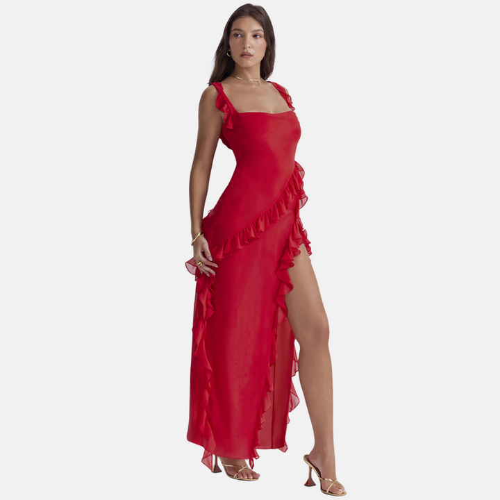 Evening Dress – Elegant One-Shoulder Dress with Ruffles