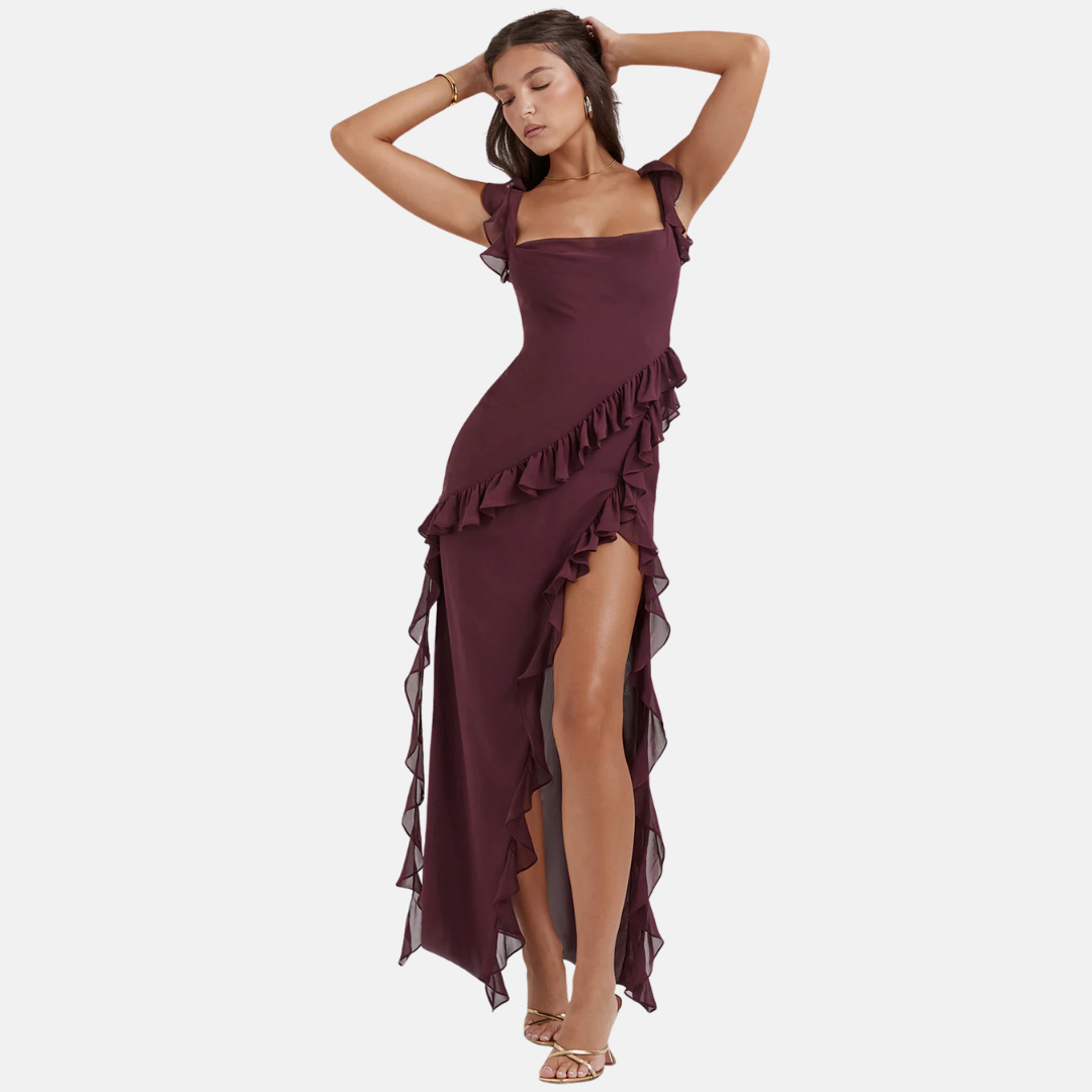 Evening Dress – Elegant One-Shoulder Dress with Ruffles
