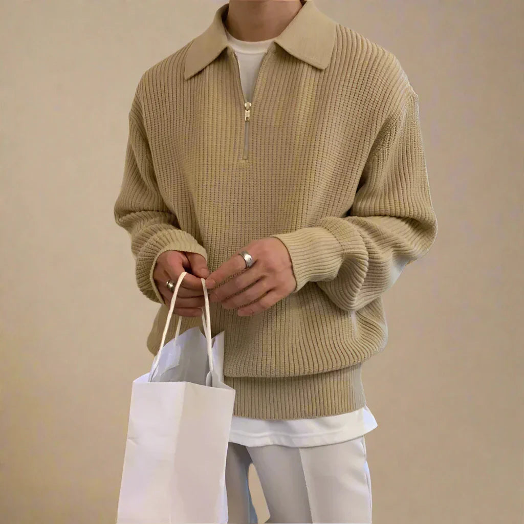 Casual oversized kabeltrui met rits voor heren