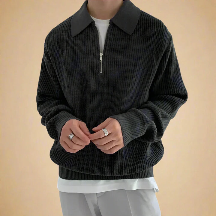 Half Zip Sweater - Men's Oversized Cable Knit Polo