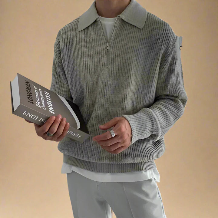 Half Zip Sweater - Men's Oversized Cable Knit Polo