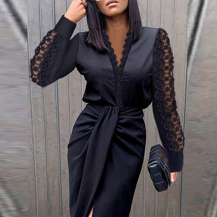 Chloe - Chic Midi Cocktail Dress With Long Sleeves