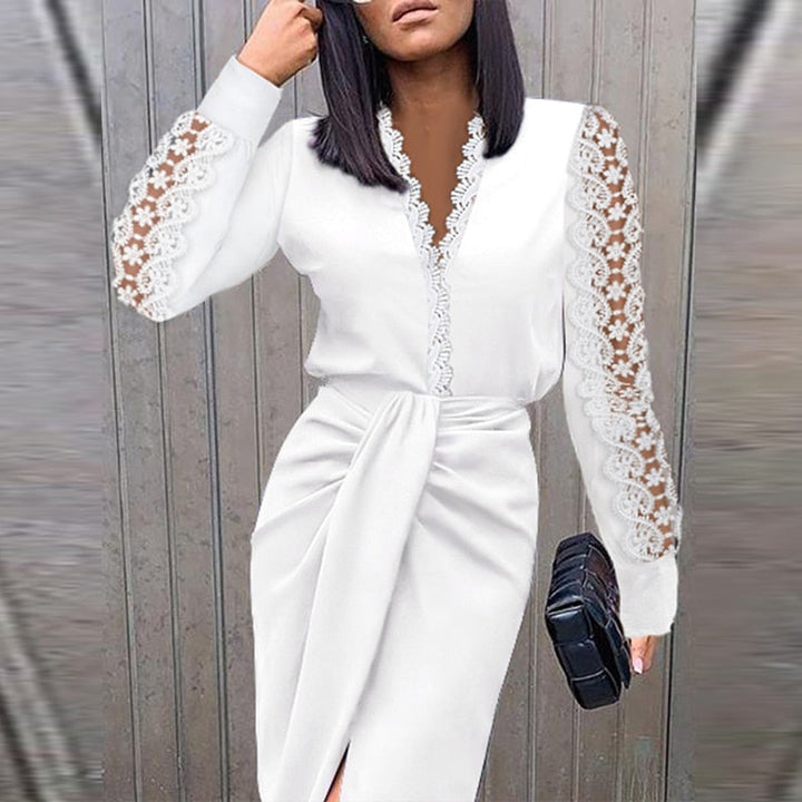 Chloe - Chic Midi Cocktail Dress With Long Sleeves