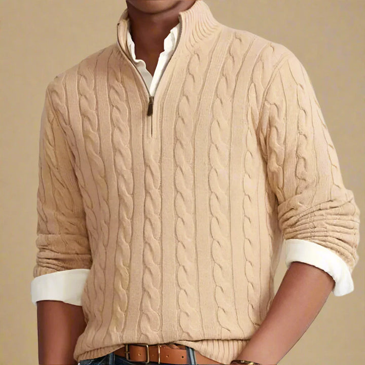 Half Zip Sweater - Men's Luxury Knit Half Zip Funnel Neck