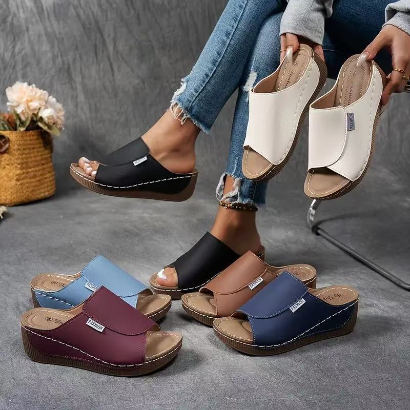 Sandals - Comfortable Platform Wedge Sandals with Open Toe