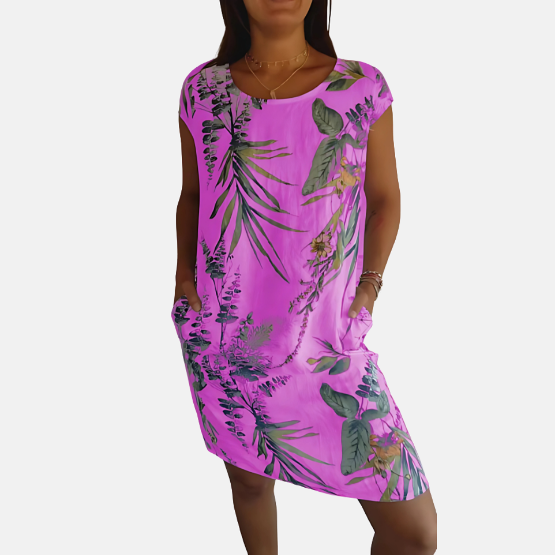 Mia - Long Floral Tunic Dress With Tummy Coverage