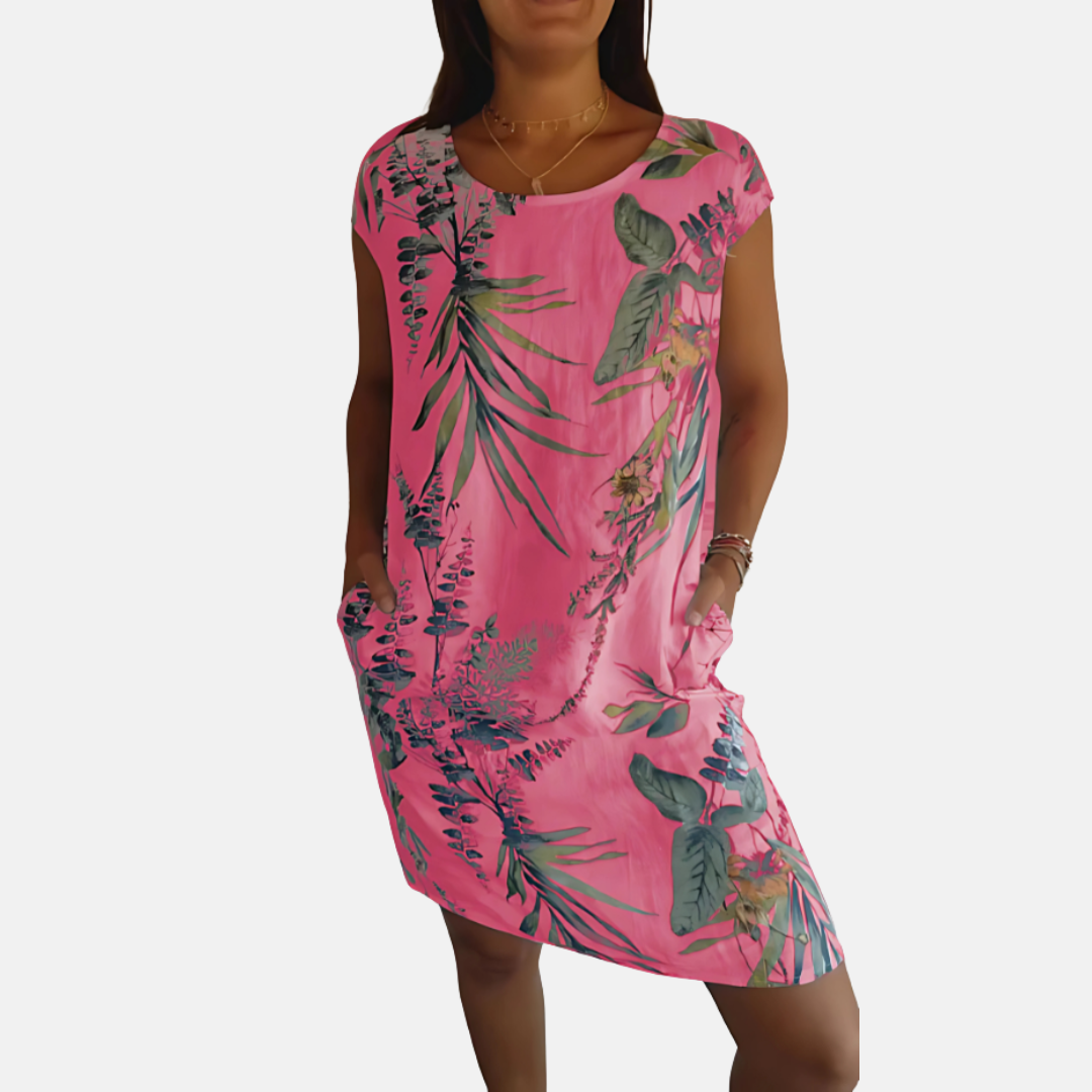 Mia - Long Floral Tunic Dress With Tummy Coverage