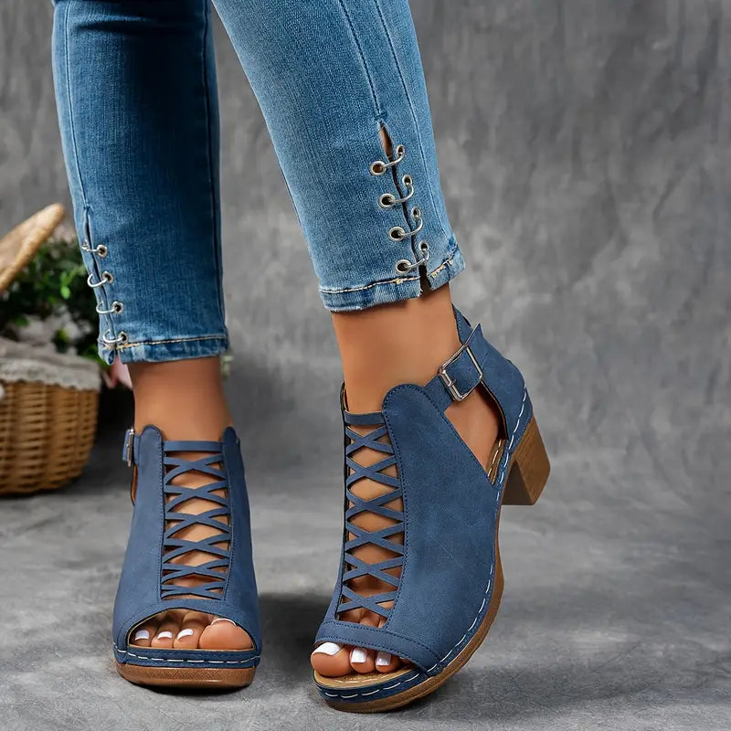 Chloe - Peep Toe Ankle Boots with Block Heel