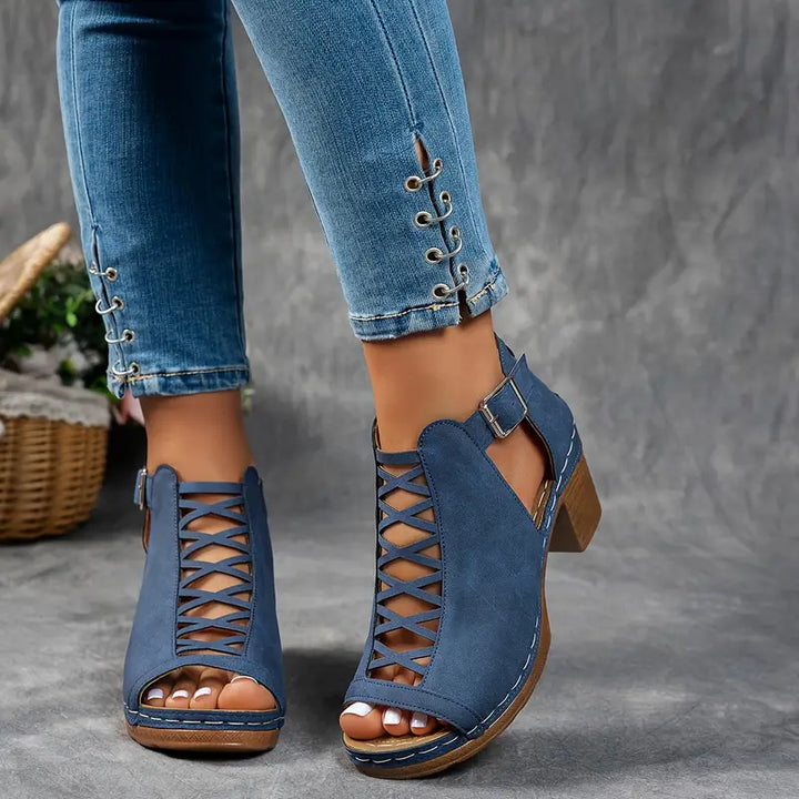 Chloe - Peep Toe Ankle Boots with Block Heel