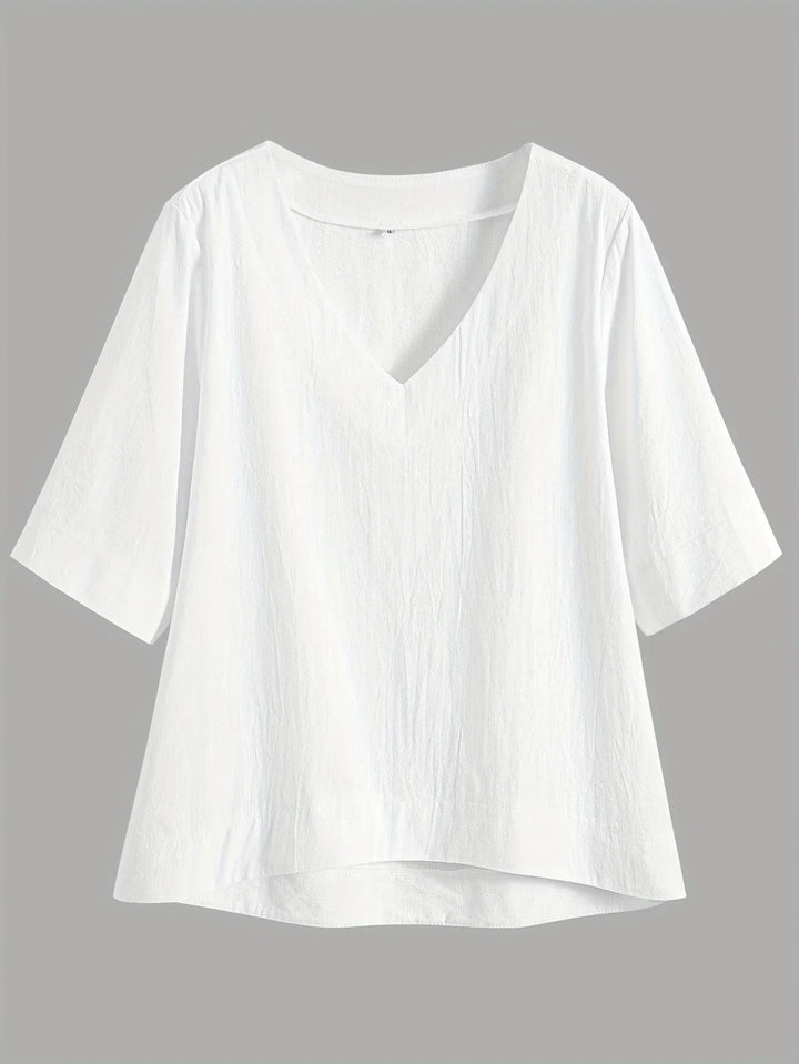 Olivia - Chic V-Neck Blouse with Wide Short Sleeves