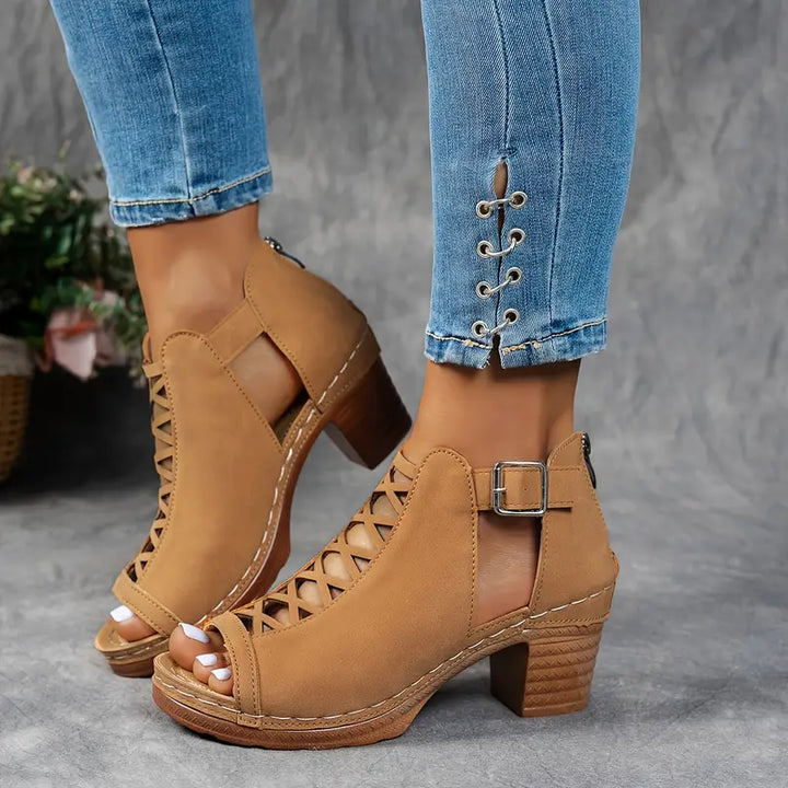 Chloe - Peep Toe Ankle Boots with Block Heel