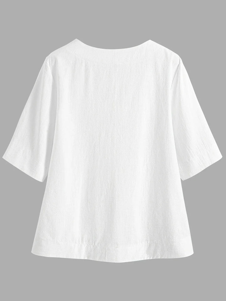 Olivia - Chic V-Neck Blouse with Wide Short Sleeves
