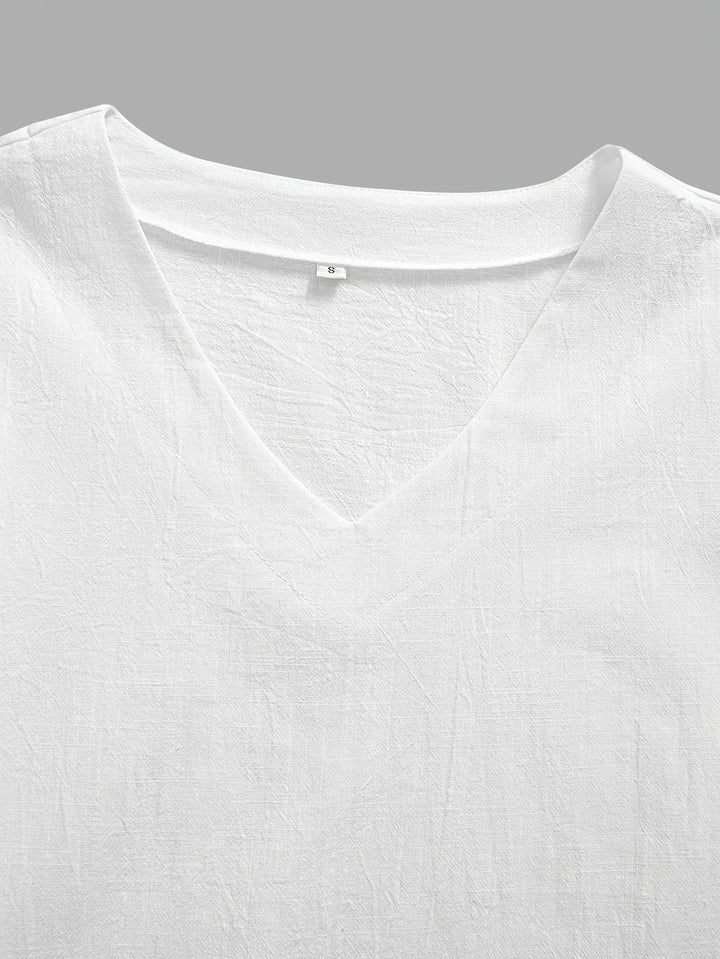 Olivia - Chic V-Neck Blouse with Wide Short Sleeves