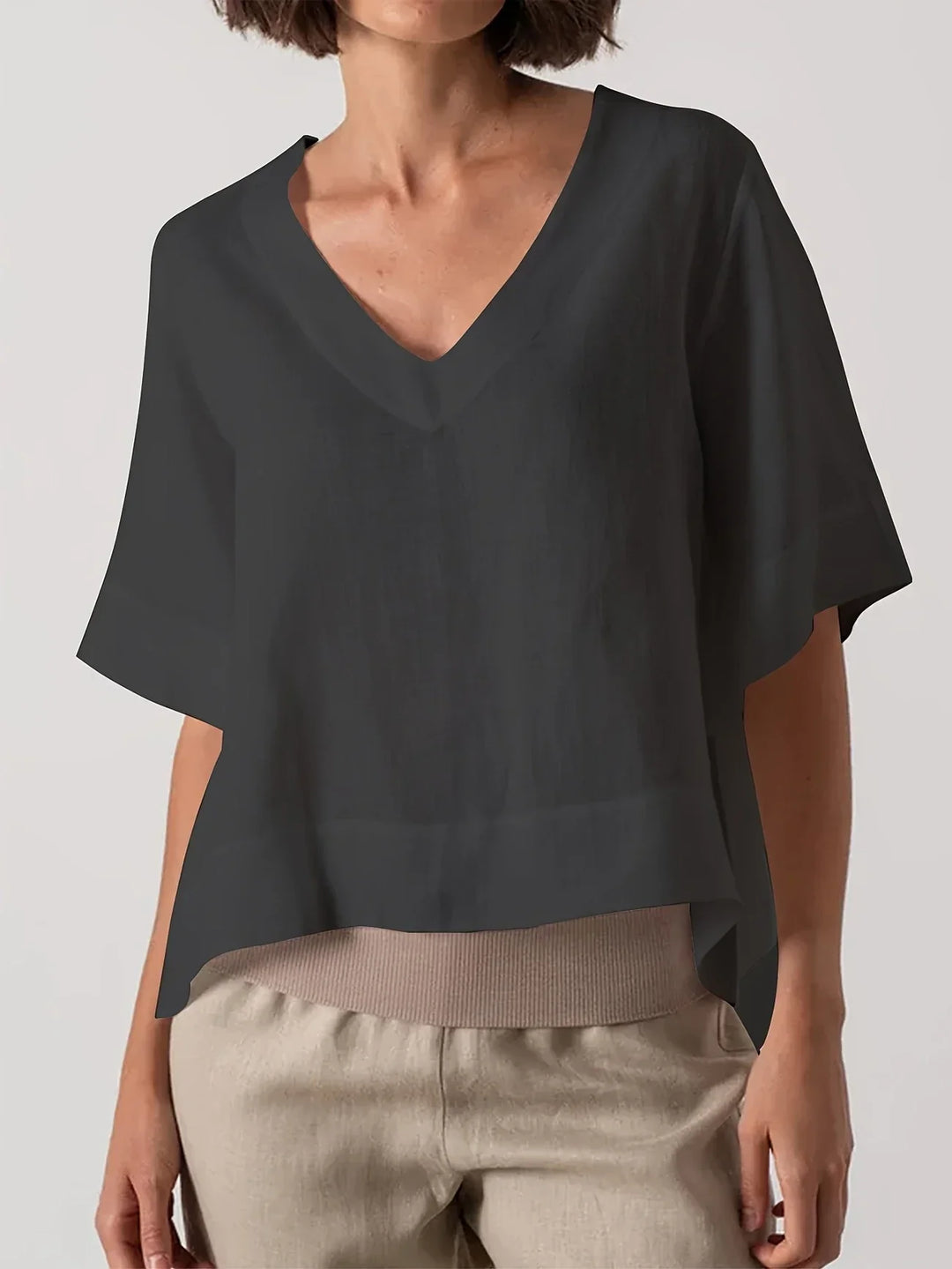 Olivia - Chic V-Neck Blouse with Wide Short Sleeves