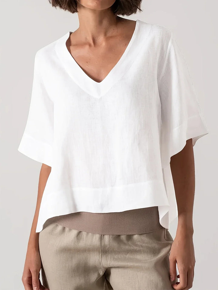 Olivia - Chic V-Neck Blouse with Wide Short Sleeves