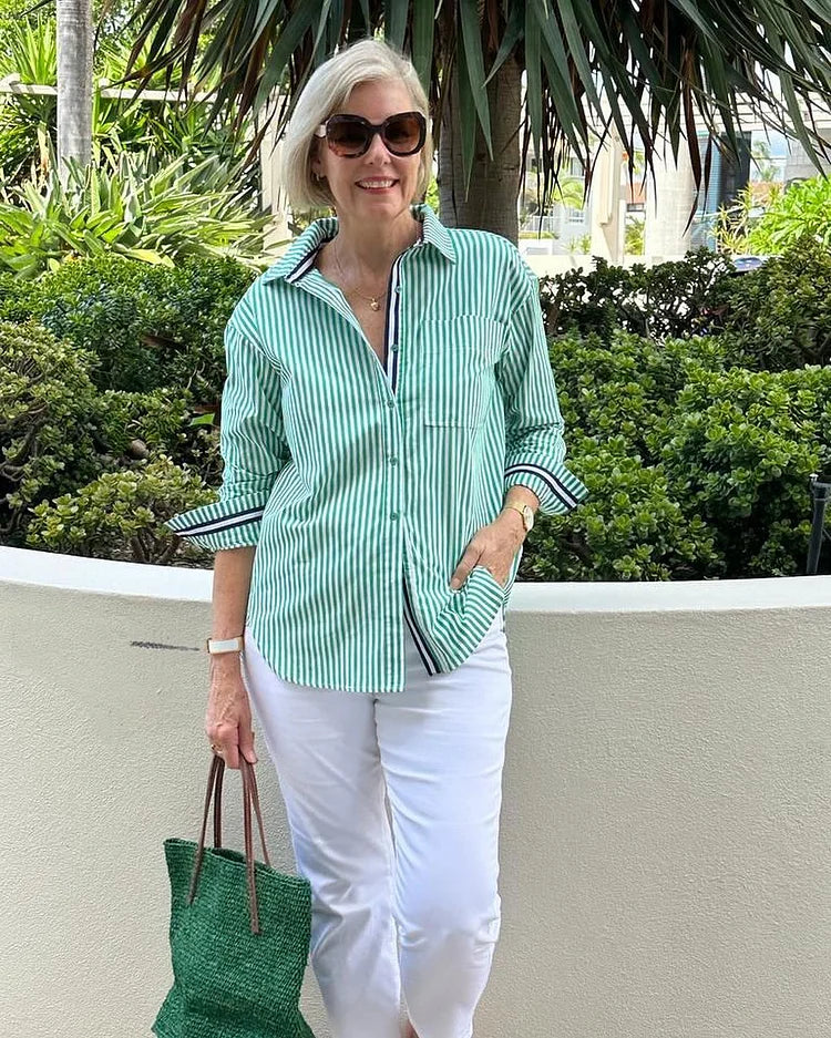 Nancy - Elegant Long Striped Shirt
