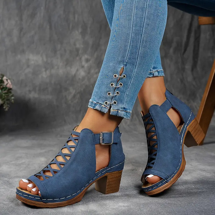 Chloe - Peep Toe Ankle Boots with Block Heel