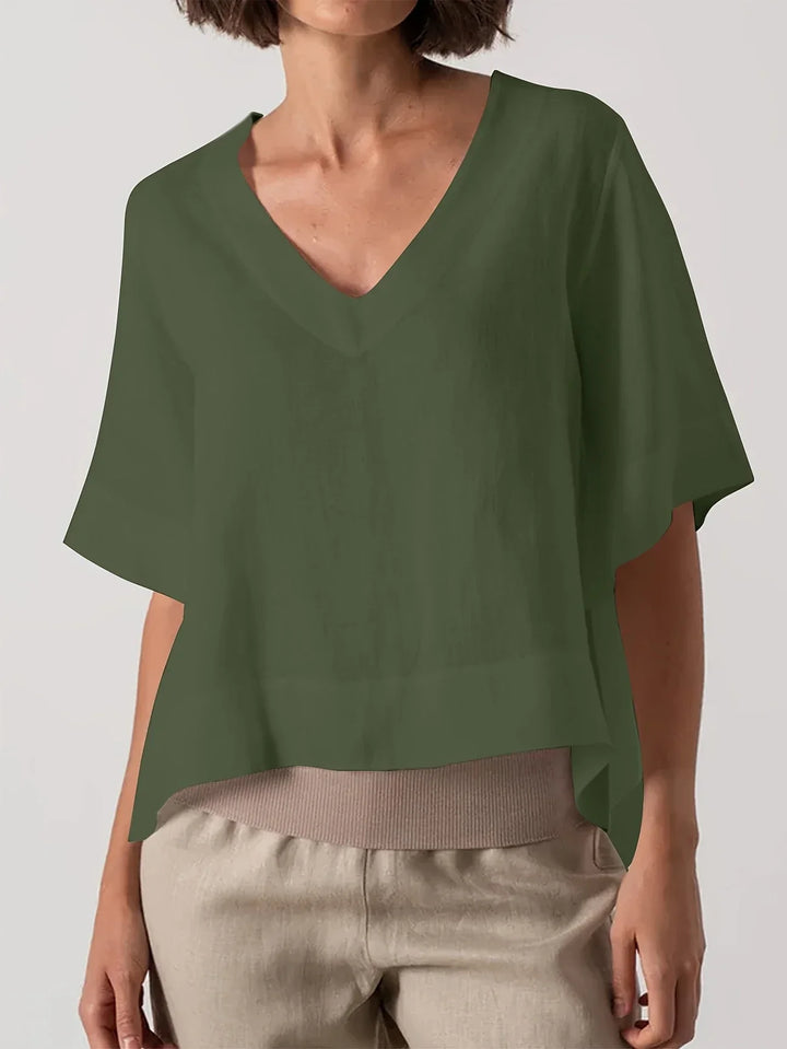Olivia - Chic V-Neck Blouse with Wide Short Sleeves