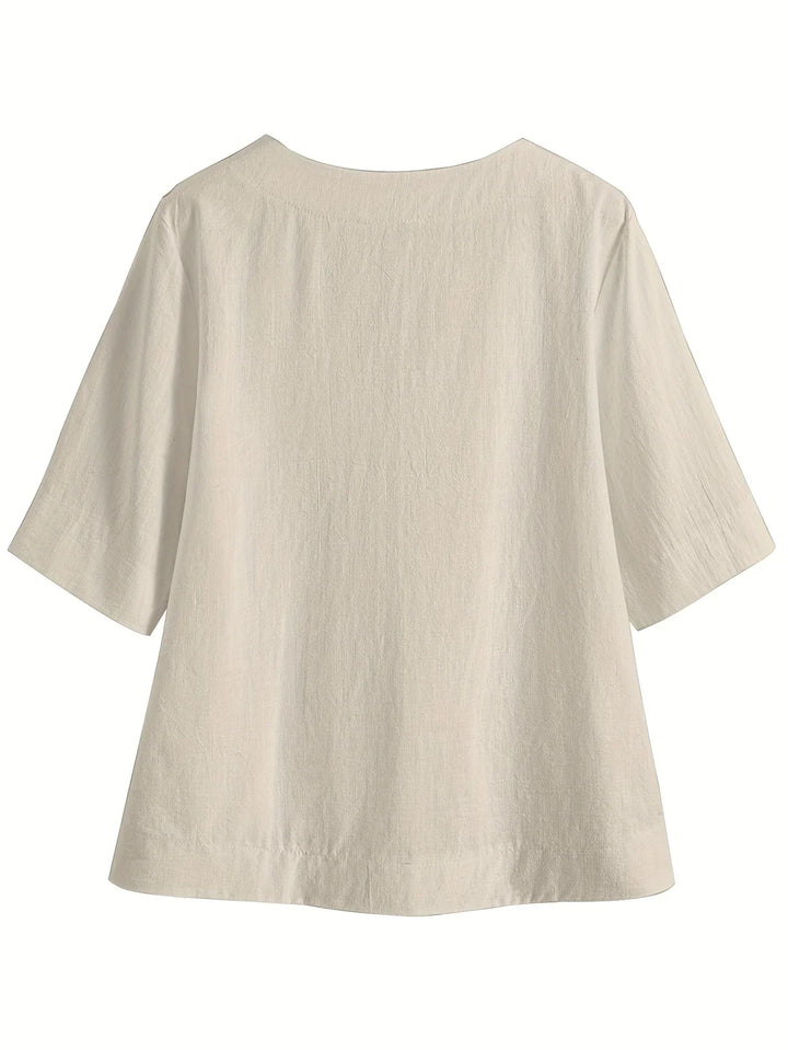 Olivia - Chic V-Neck Blouse with Wide Short Sleeves