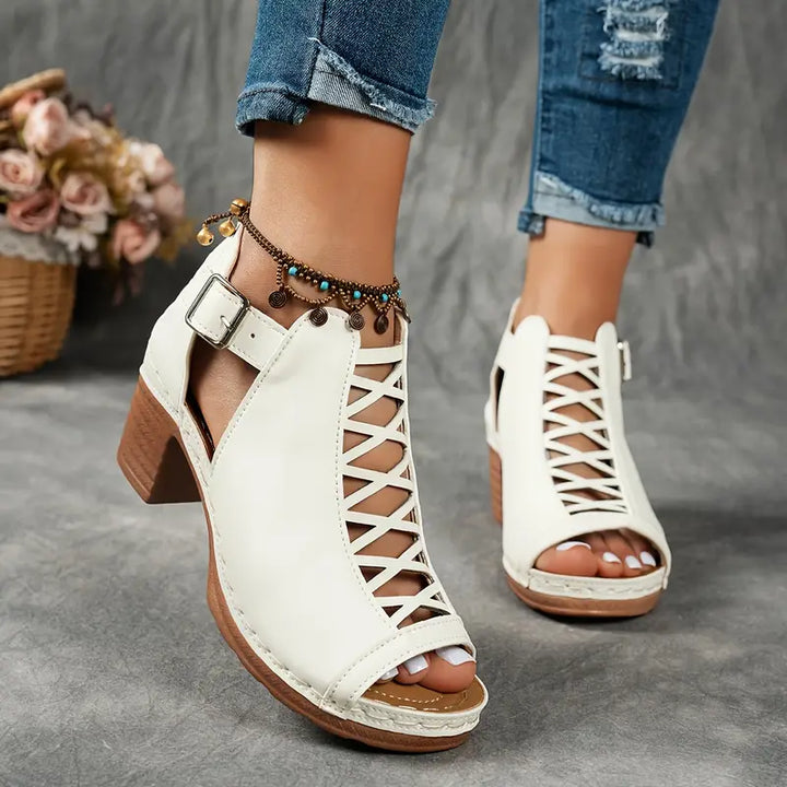 Chloe - Peep Toe Ankle Boots with Block Heel