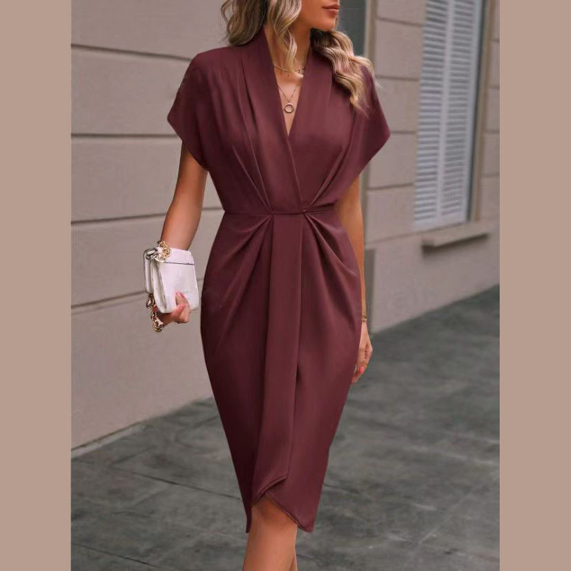 Sophia - Chic Midi Cocktail Dress With Short Sleeves