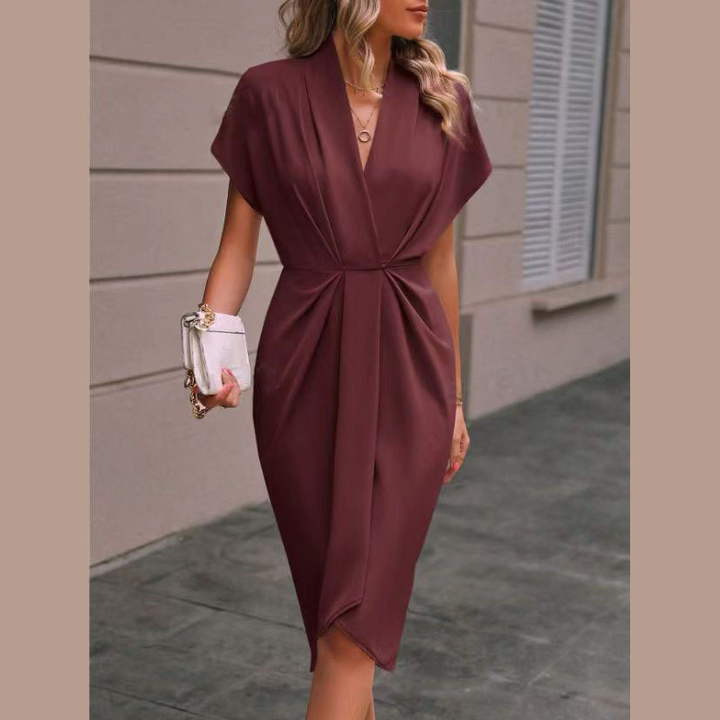 Sophia - Chic Midi Cocktail Dress With Short Sleeves