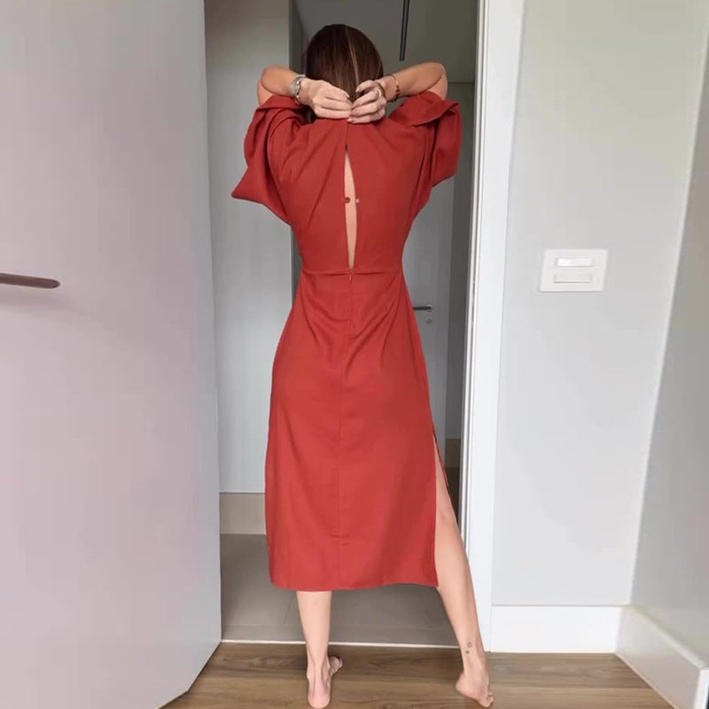 Midi Dress for Women – Elegant Wrap Dress with Slit for Summer