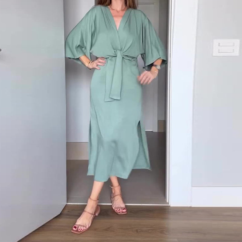 Midi Dress for Women – Elegant Wrap Dress with Slit for Summer