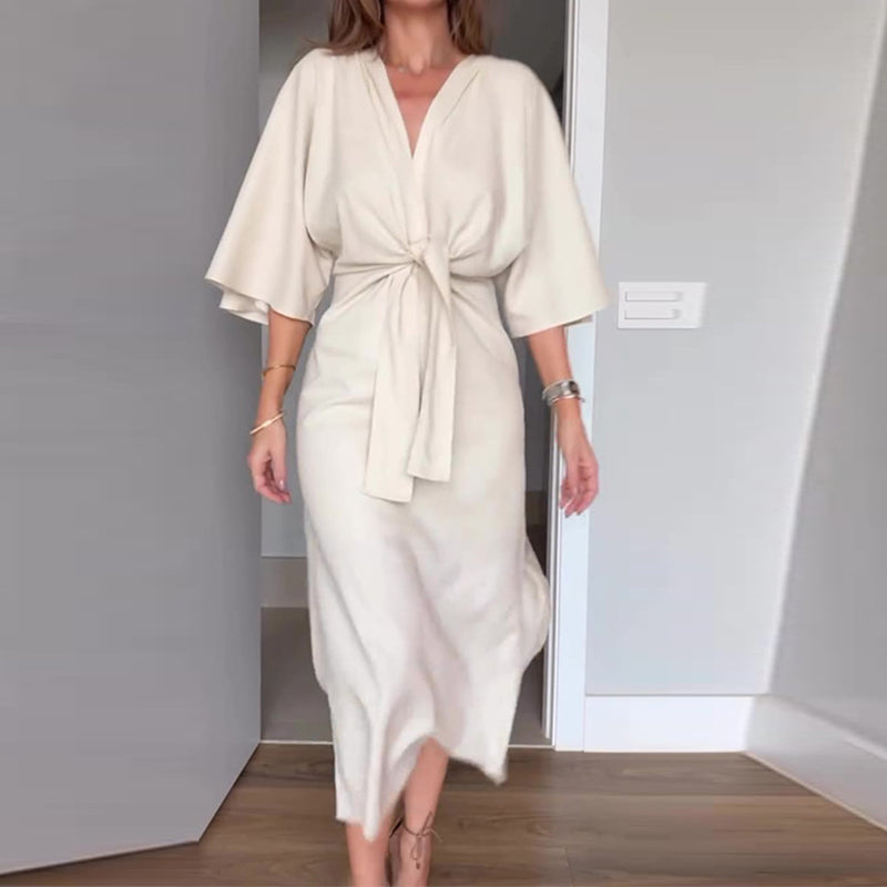 Midi Dress for Women – Elegant Wrap Dress with Slit for Summer