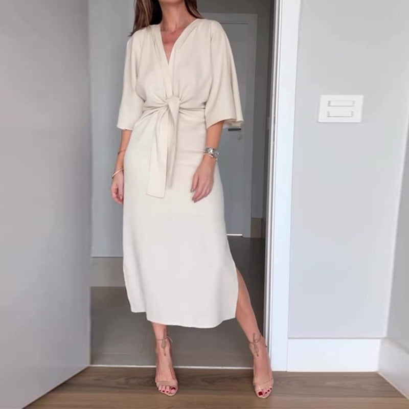 Midi Dress for Women – Elegant Wrap Dress with Slit for Summer