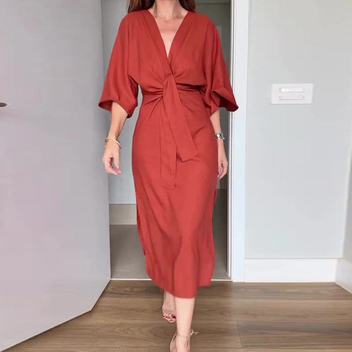 Midi Dress for Women – Elegant Wrap Dress with Slit for Summer