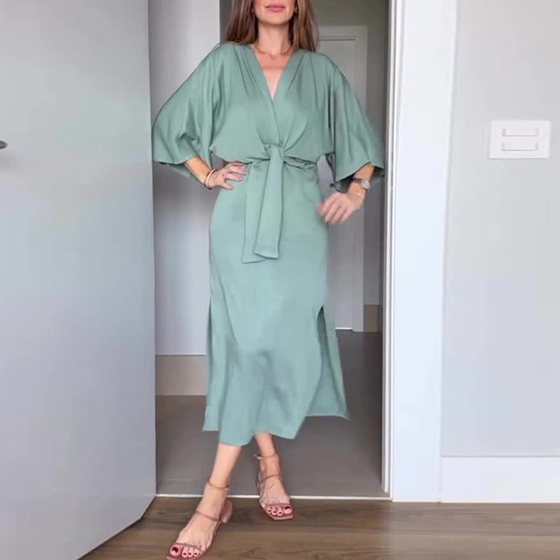 Midi Dress for Women – Elegant Wrap Dress with Slit for Summer